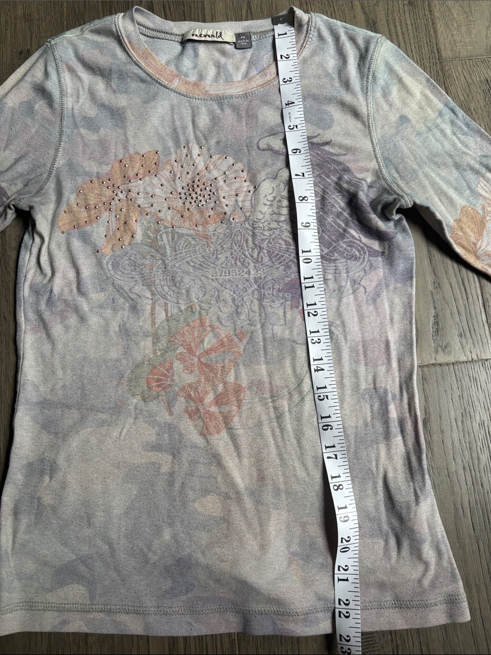 One World | Vintage Y2K Pastel Floral Long-Sleeve Top in Pink & Lavender - Picture 9 of 11